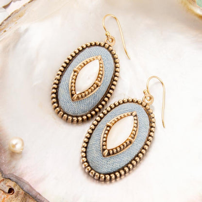 Stacked White Pearl and Blue Denim Drop Earrings - Barse Jewelry