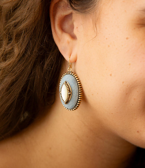 Stacked White Pearl and Blue Denim Drop Earrings - Barse Jewelry