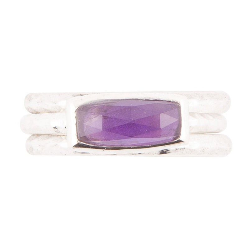 Stacking Hammered Purple Amethyst and Sterling Silver Ring Set - Barse Jewelry