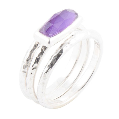 Stacking Hammered Purple Amethyst and Sterling Silver Ring Set - Barse Jewelry