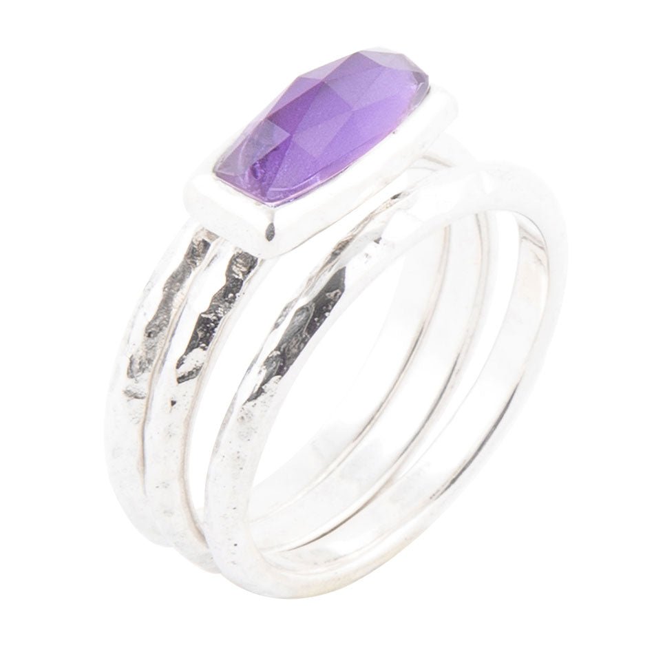 Stacking Hammered Purple Amethyst and Sterling Silver Ring Set - Barse Jewelry
