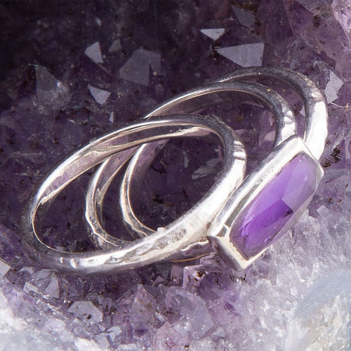 Stacking Hammered Purple Amethyst and Sterling Silver Ring Set - Barse Jewelry