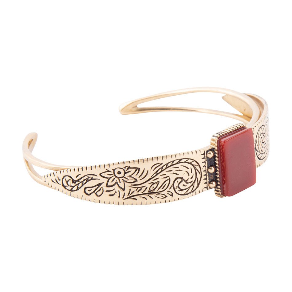 Stamped Orange Carnelian Golden Cuff Bracelet - Barse Jewelry