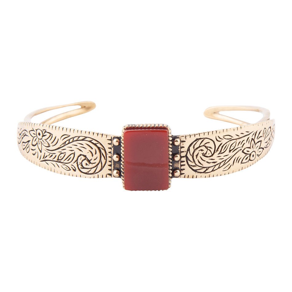 Stamped Orange Carnelian Golden Cuff Bracelet - Barse Jewelry