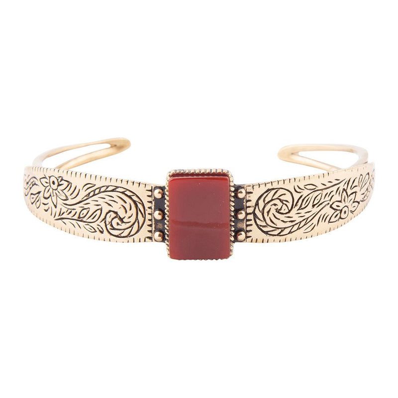 Stamped Orange Carnelian Golden Cuff Bracelet - Barse Jewelry