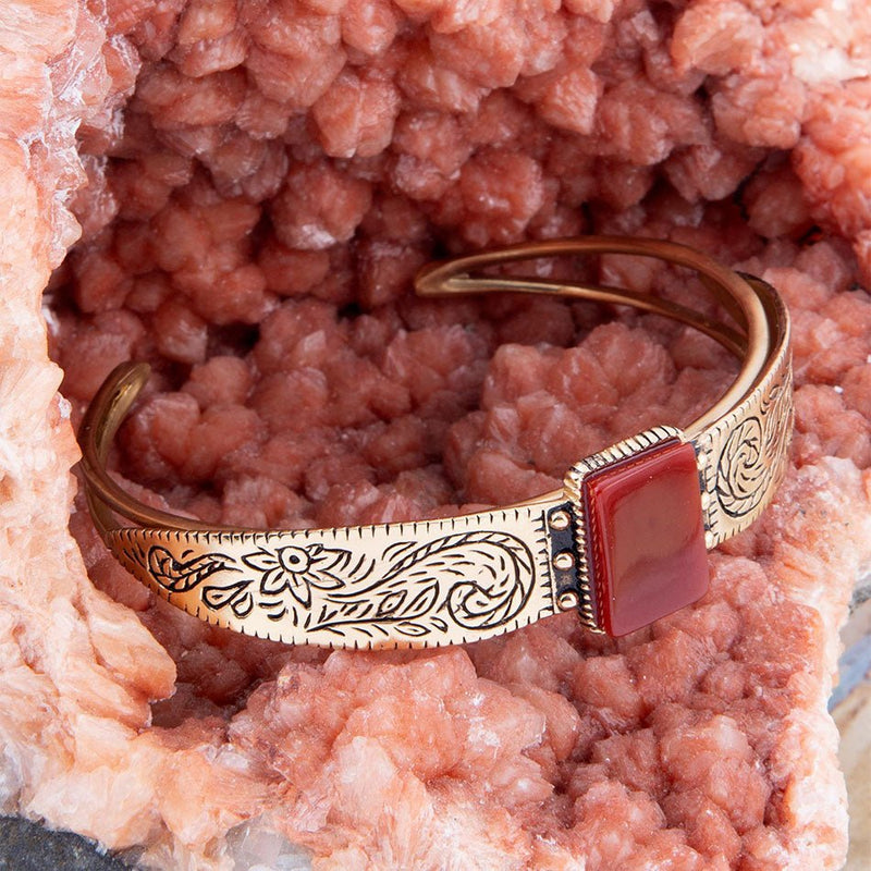 Stamped Orange Carnelian Golden Cuff Bracelet - Barse Jewelry