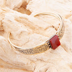 Stamped Orange Carnelian Golden Cuff Bracelet - Barse Jewelry