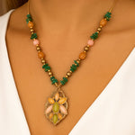 Stargazer Green and Pink Golden Pendant Necklace - Barse Jewelry