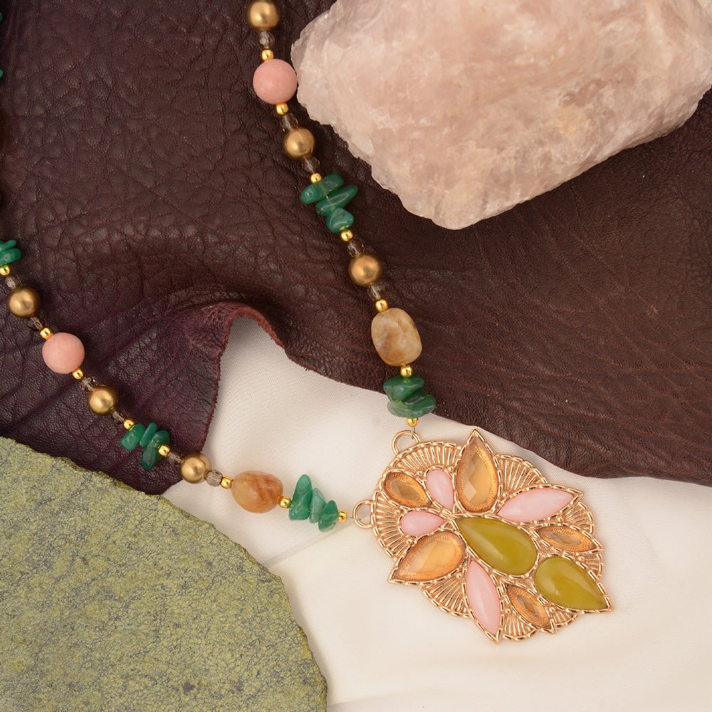 Stargazer Green and Pink Golden Pendant Necklace - Barse Jewelry