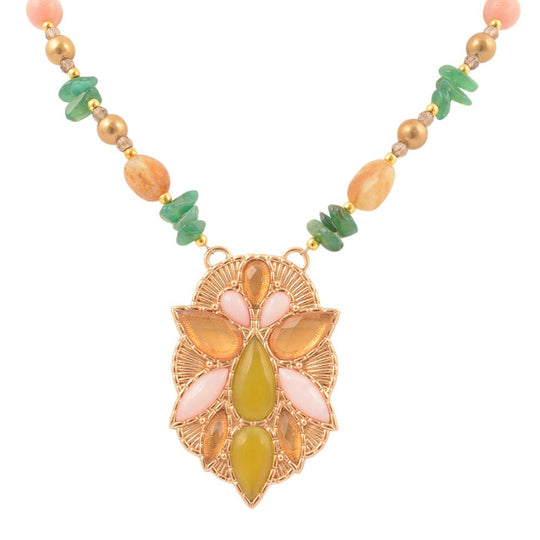 Stargazer Green and Pink Golden Pendant Necklace