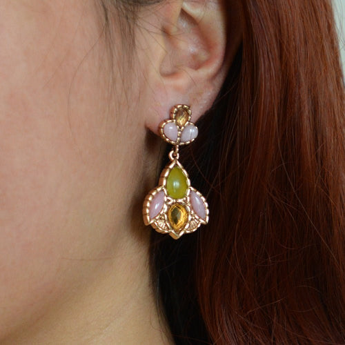 Stargazer Green and Pink Golden Post Drop Earrings - Barse Jewelry