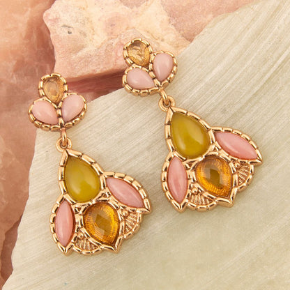 Stargazer Green and Pink Golden Post Drop Earrings - Barse Jewelry