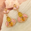 Stargazer Green and Pink Golden Post Drop Earrings - Barse Jewelry