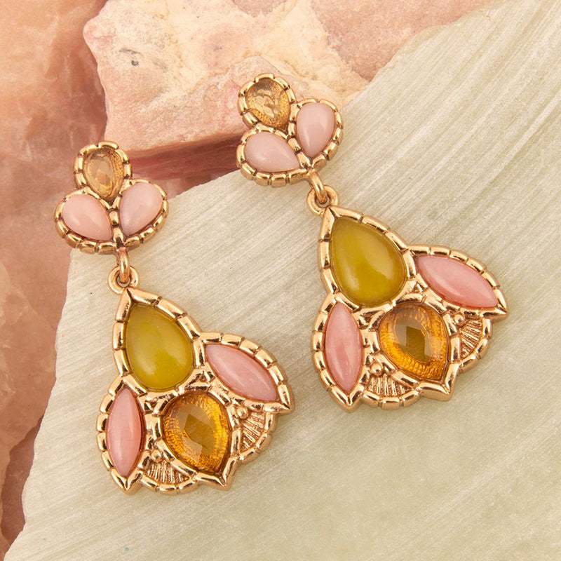 Stargazer Green and Pink Golden Post Drop Earrings - Barse Jewelry