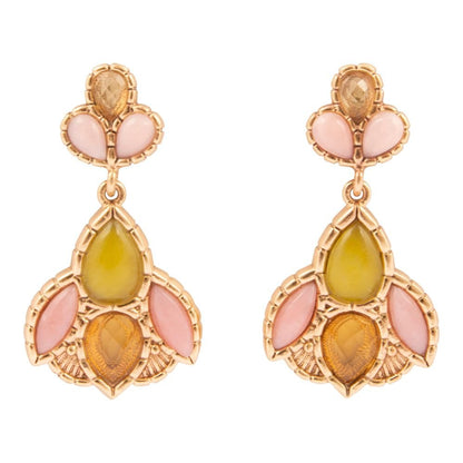 Stargazer Green and Pink Golden Post Drop Earrings - Barse Jewelry