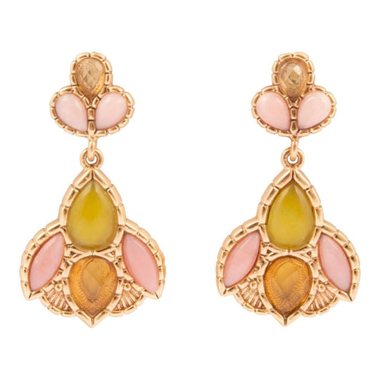 Stargazer Green and Pink Golden Post Drop Earrings