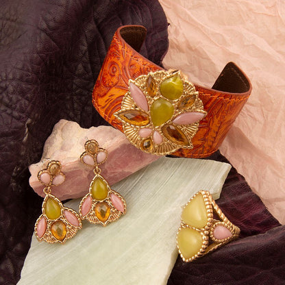 Stargazer Green and Pink Golden Post Drop Earrings - Barse Jewelry