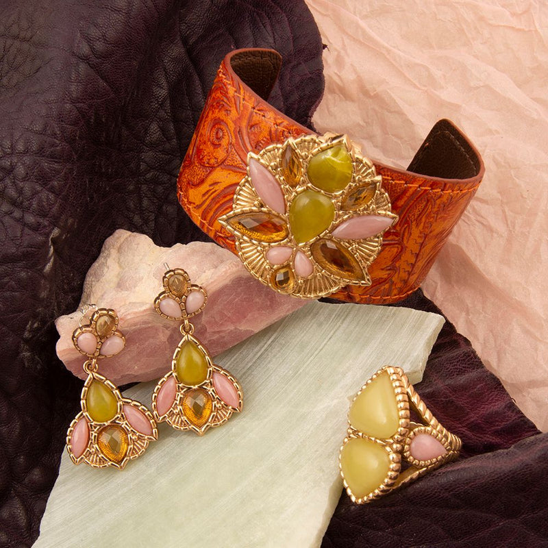 Stargazer Green and Pink Golden Post Drop Earrings - Barse Jewelry