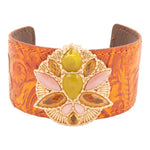 Stargazer Green Jasper Golden Leather Cuff Bracelet - Barse Jewelry