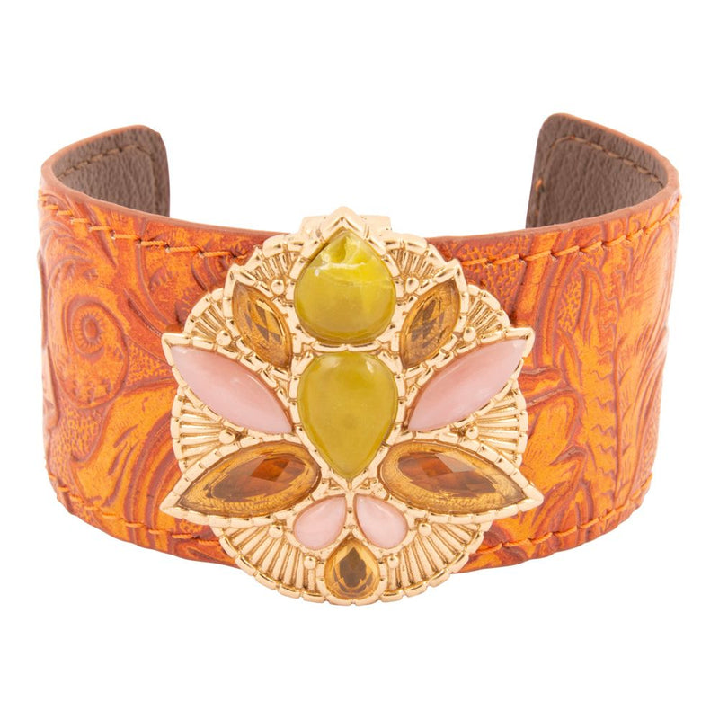 Stargazer Green Jasper Golden Leather Cuff Bracelet - Barse Jewelry
