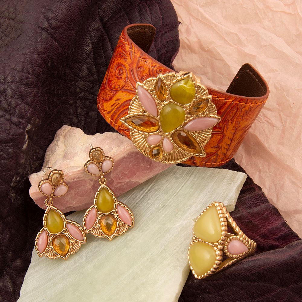 Stargazer Green Jasper Golden Leather Cuff Bracelet - Barse Jewelry