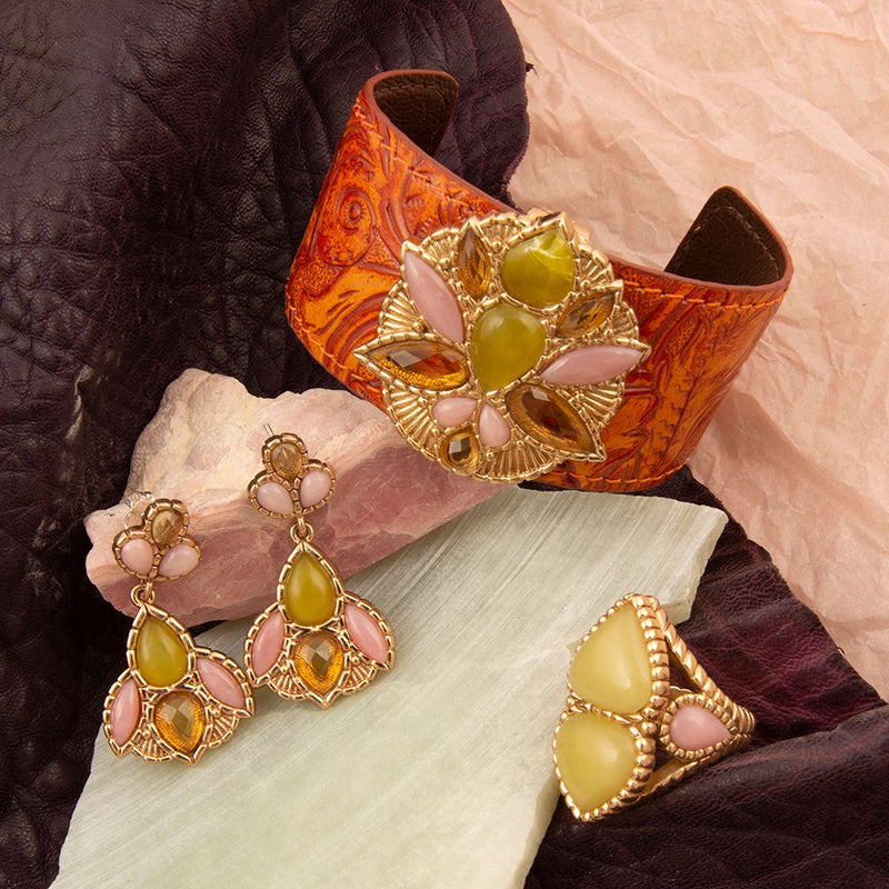 Stargazer Green Jasper Golden Leather Cuff Bracelet - Barse Jewelry