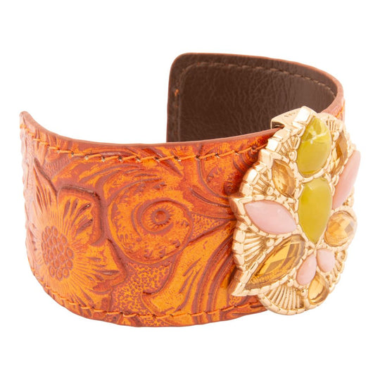 Stargazer Green Jasper Golden Leather Cuff Bracelet