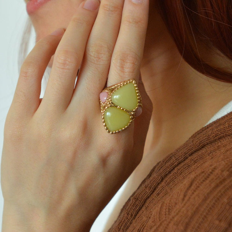 Stargazer Green Jasper Golden Statement Ring - Barse Jewelry