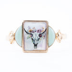 Steer Skull Green Aventurine Golden Cuff Bracelet - Barse Jewelry