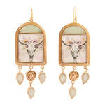 Steer Skull Green Aventurine Golden Drop Earrings - Barse Jewelry