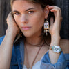 Steer Skull Green Aventurine Golden Drop Earrings - Barse Jewelry