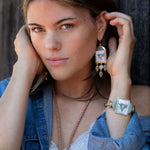 Steer Skull Green Aventurine Golden Drop Earrings - Barse Jewelry