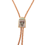 Steer Skull Green Aventurine Golden Leather Bolo Necklace - Barse Jewelry