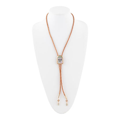 Steer Skull Green Aventurine Golden Leather Bolo Necklace - Barse Jewelry