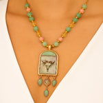 Steer Skull Green Aventurine Golden Pendant Necklace - Barse Jewelry