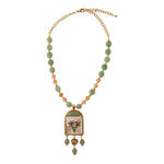 Steer Skull Green Aventurine Golden Pendant Necklace - Barse Jewelry