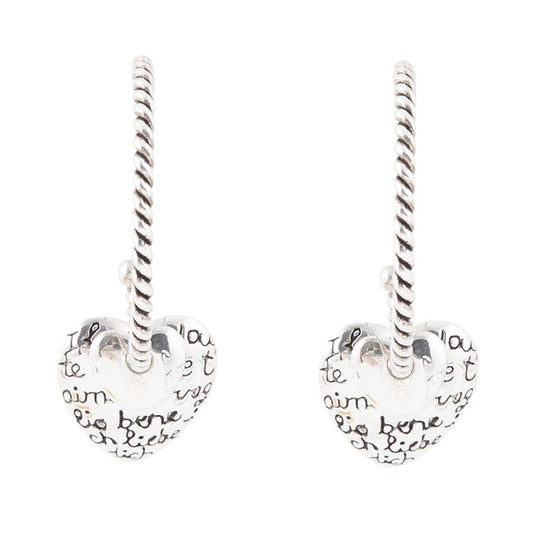 Sterling Silver Engraved Heart Hoop Earrings