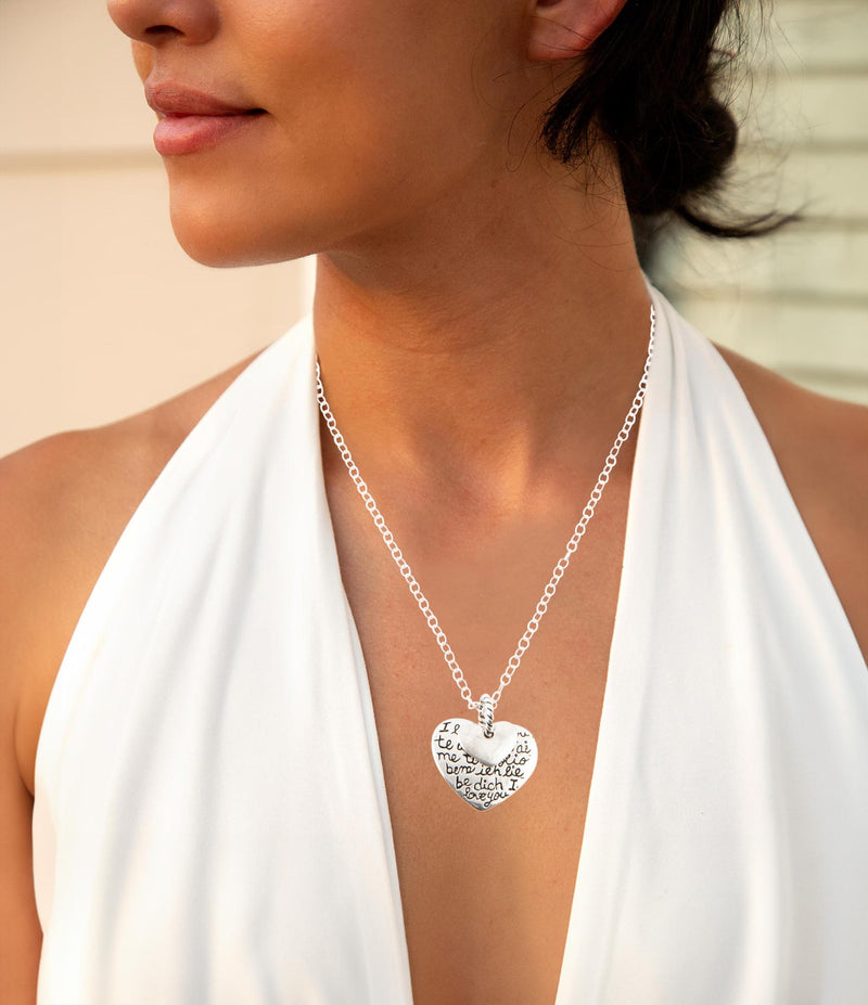 Sterling Silver Engraved Heart Pendant Neckalce - Barse Jewelry