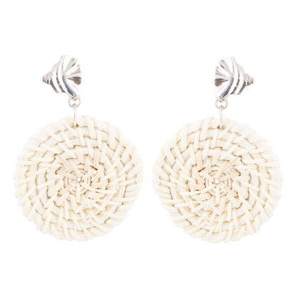 Sterling Silver Tan Rattan Statement Earrings - Barse Jewelry