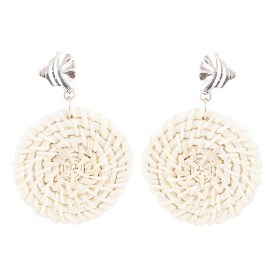 Sterling Silver Tan Rattan Statement Earrings