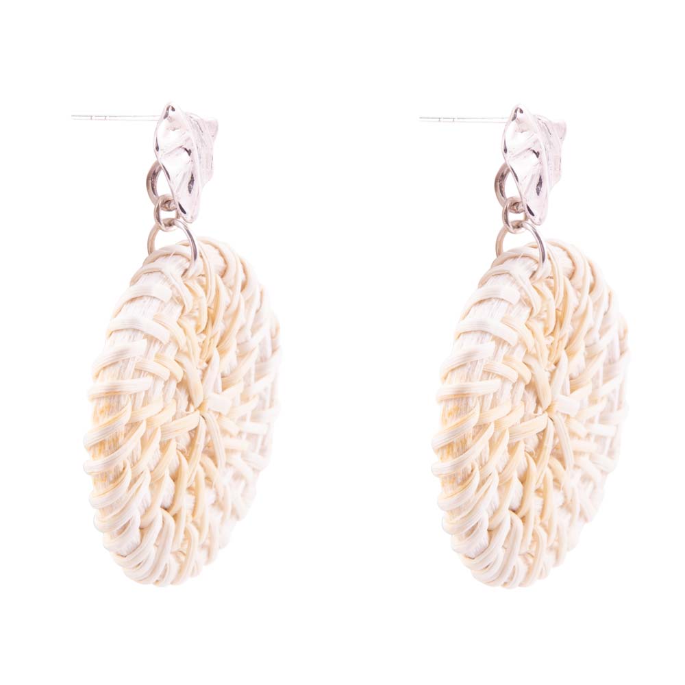 Sterling Silver Tan Rattan Statement Earrings - Barse Jewelry