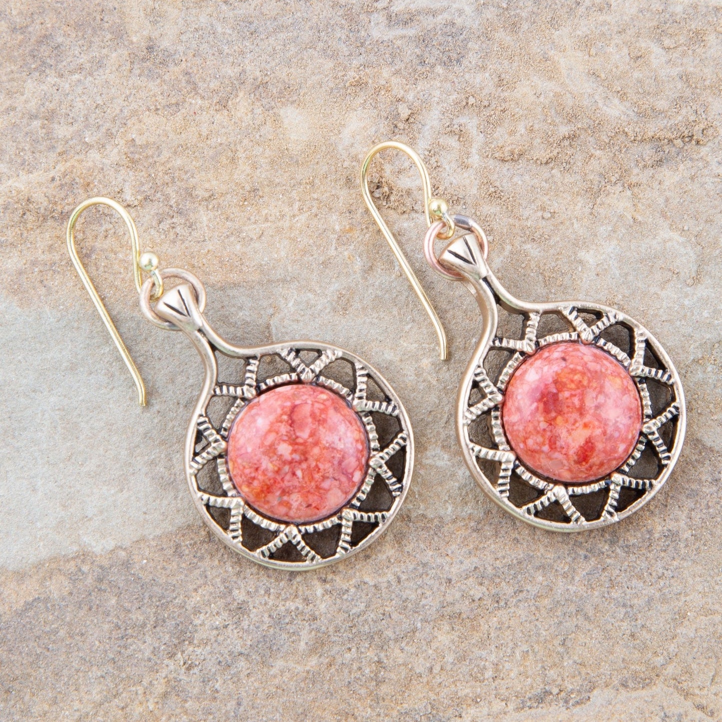 Sun Orange Sponge Coral Golden Drop Earrings - Barse Jewelry
