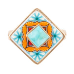 Talavera Blue Turquoise Golden Ring - Barse Jewelry