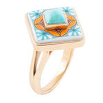 Talavera Blue Turquoise Golden Ring - Barse Jewelry