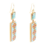 Talavera Tile and Blue Turquoise Golden Dangle Earrings - Barse Jewelry