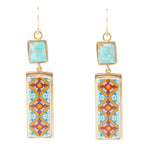 Talavera Tile and Blue Turquoise Golden Dangle Earrings - Barse Jewelry