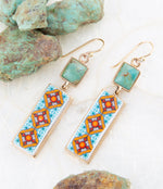 Talavera Tile and Blue Turquoise Golden Dangle Earrings - Barse Jewelry