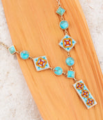 Talavera Tile and Blue Turquoise Golden Y - Neck - Barse Jewelry