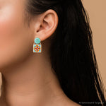 Talavera Tile Blue Turquoise Golden Drop Earrings - Barse Jewelry