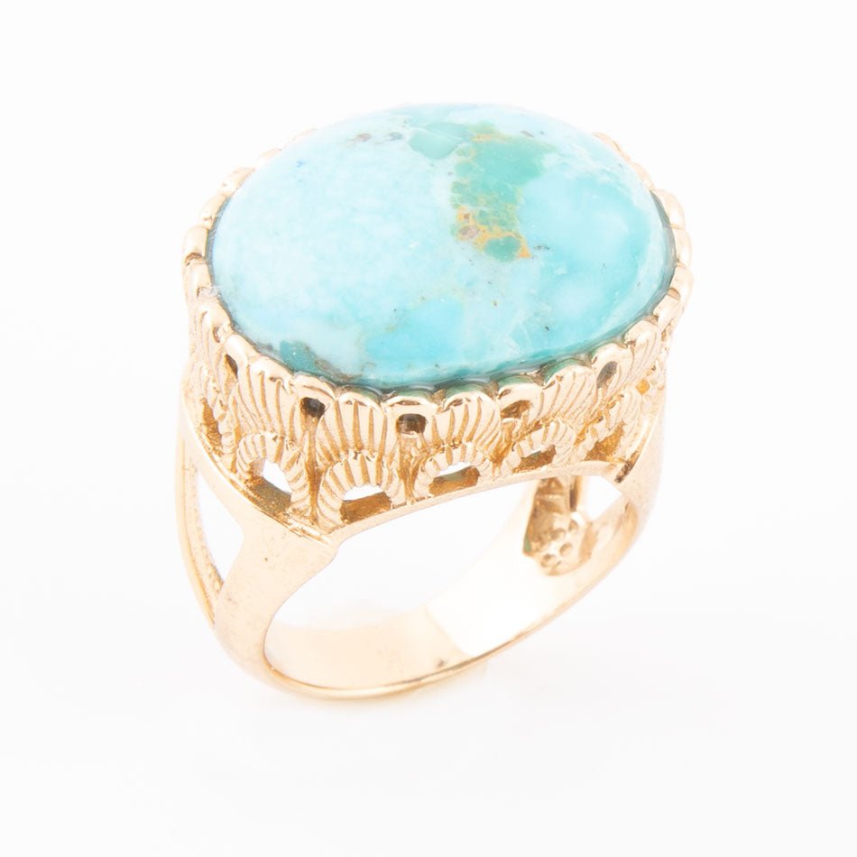 Terra Blue Turquoise Golden Statement Ring - Barse Jewelry